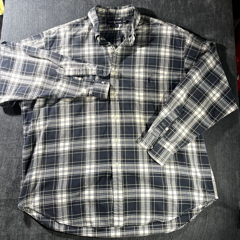 Vintage Polo Ralph Lauren Mens XL The Big Shirt Navy Button Up 90s 100% cotton